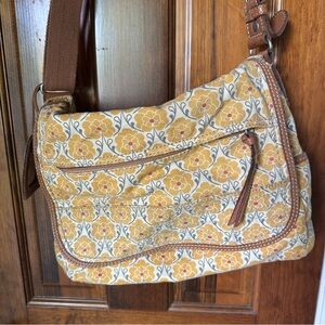 FOSSIL Crossbody Messenger Laptop Canvas yellow Flowers  Bag